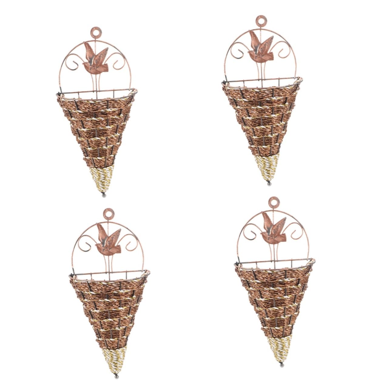 Generic 4pcs Wall Hanging Flower Basket Wall Hanging Planter Basket Wall Planter Vase Straw Flower Basket Cone Shaped Hanging Baskets Hand Woven Plant Basket Rattan Hanging Planter Iron