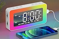 Vista 1 de Relojes despertadores para dormitorios, reloj espejo con 8 luces de ambiente RGB, alarmas duales, 3 modos de alarma, repetición, ayuda para dormir
