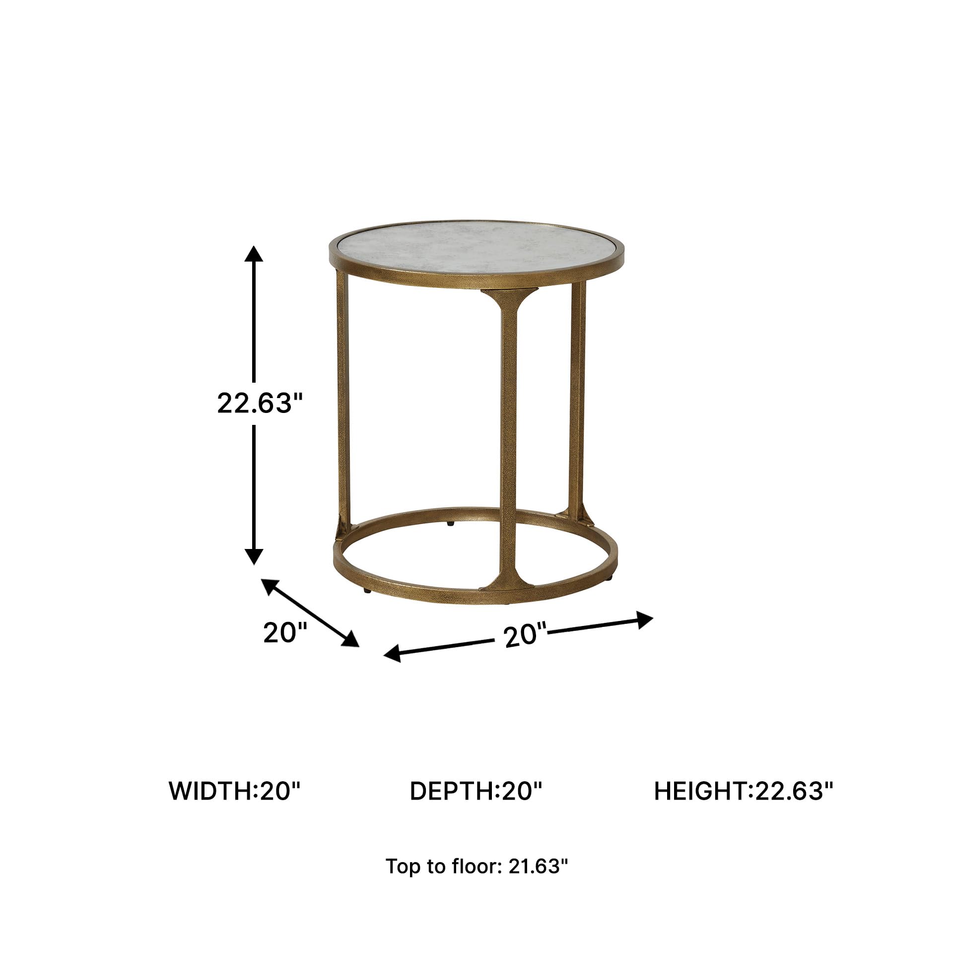 Signature Design by Ashley Korajane Round End Table, Gold, 20 Inch | 20x20x23 in round end table, 21.63 in under table space, Faux marble tempered glass top, Antique gold metal frame