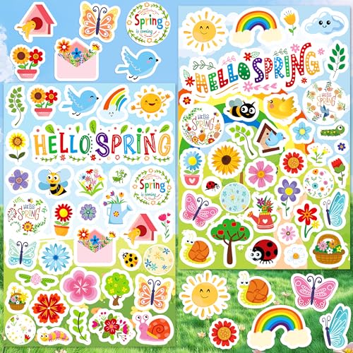 LINAYE 24 Sheets Spring Stickers for Kids 840 PCS Spring Decorative Stickers Crafts Party Favors Supplies for Kids Classroom