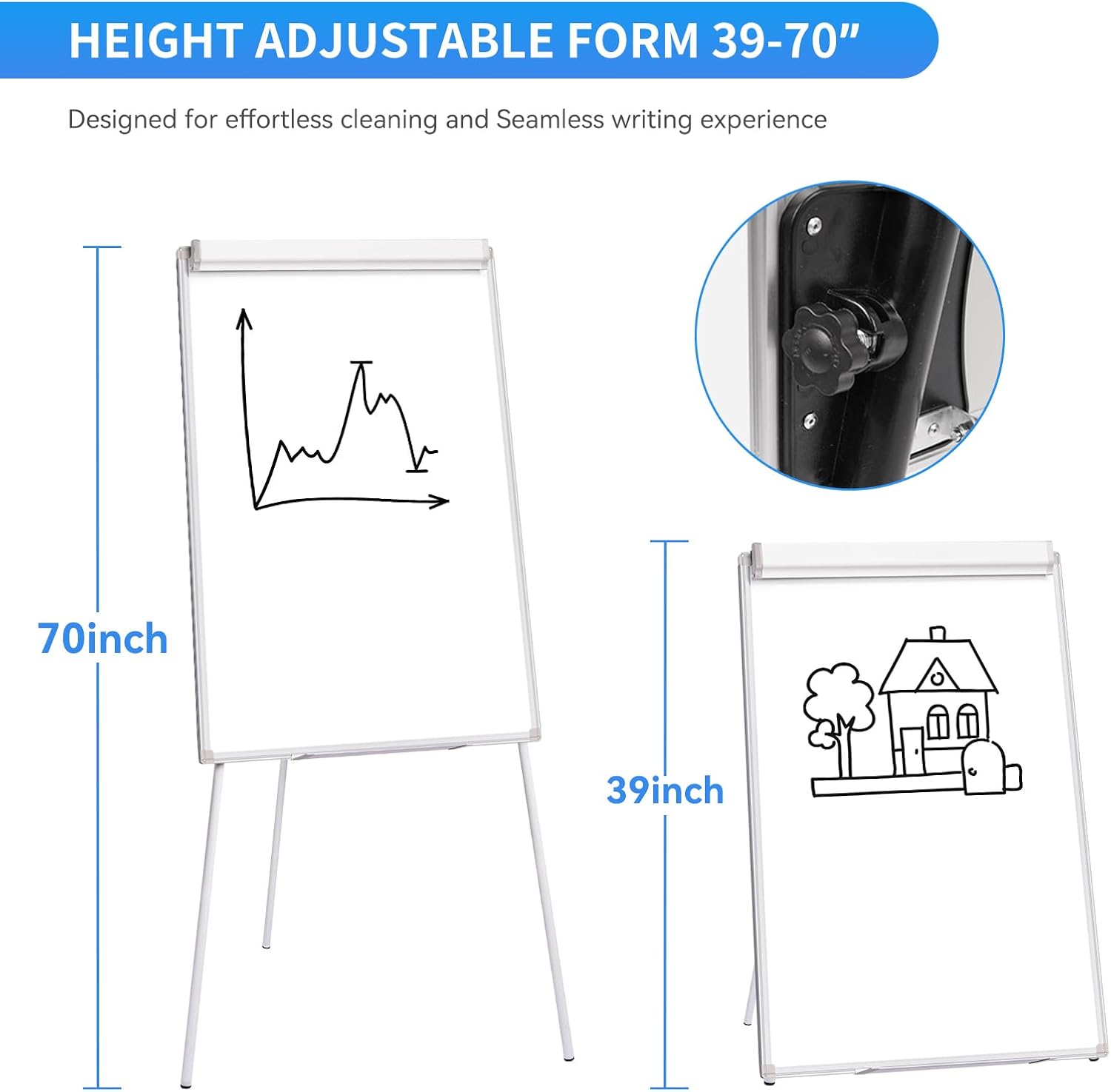 Easel Whiteboard 40x28 Inch, Portable Magnetic Dry Erase Height Adjustable Tripod Stand with 2 Extendable Side Arms for Flipchart, Home Office School Use, White