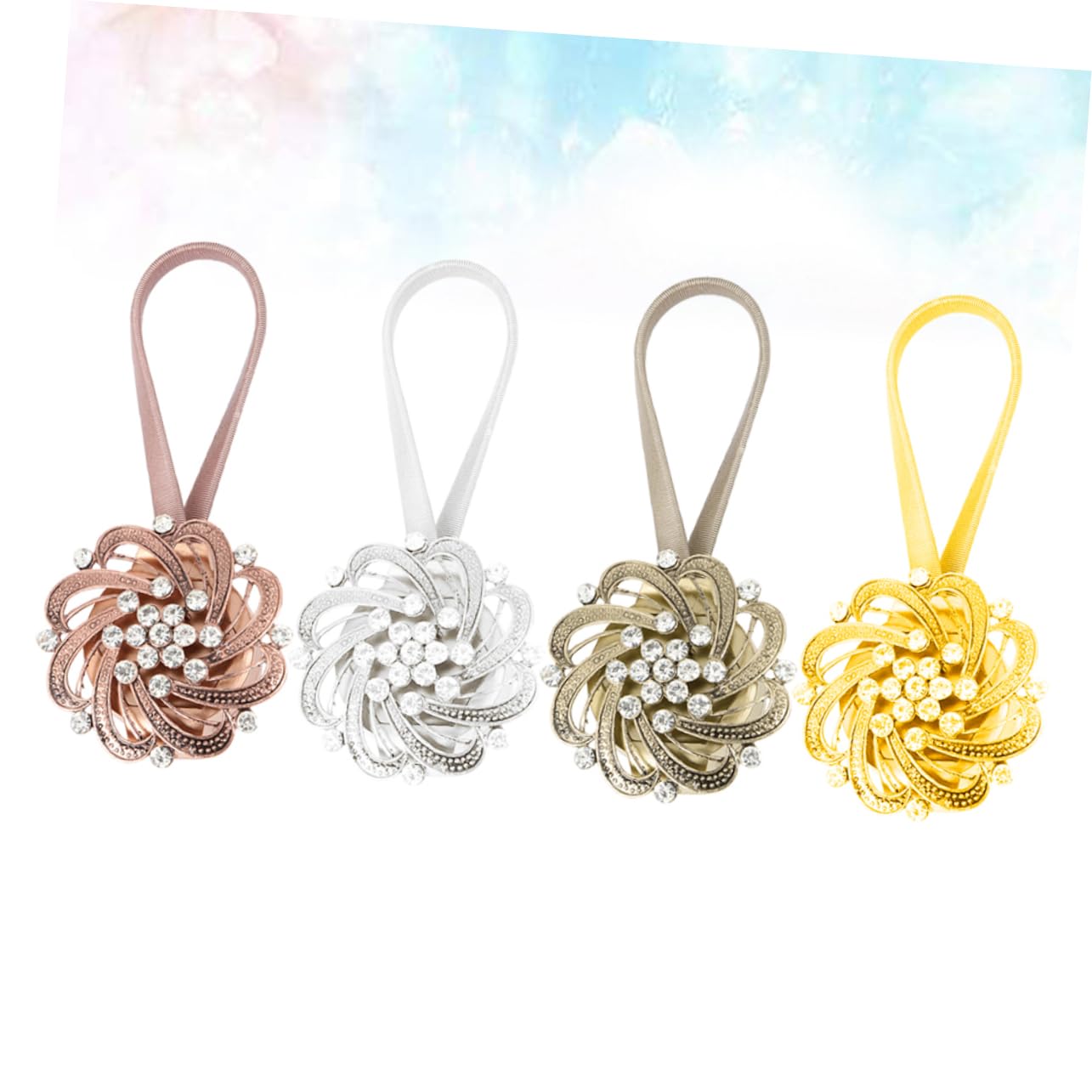 PRETYZOOM Embrasses Magnétiques pour Rideaux en Alliage, Décor Strass, 4 Pièces, Fixation Forte sans Perçage pour Salon et Maison