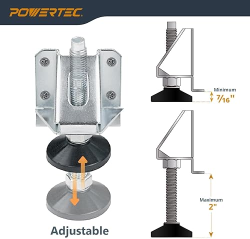 Miniatura 3 de POWERTEC Niveladores de patas para muebles, 16 unidades, patas niveladoras ajustables y resistentes con almohadillas que no se dañan, tornillos