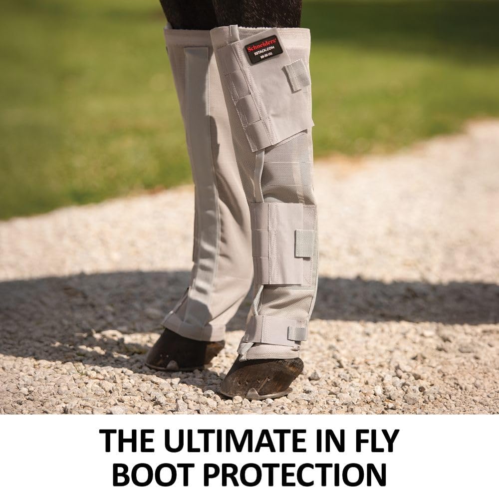 Schneiders Extra Tall Front Leg BugGard Horse Fly Boots | 25" Tall for Maximum Coverage | 70% UV Protection | Durable 1000D Dura-Mesh | Comfortable & Secure Fit | Set of 2 | Color Gray | Size Horse