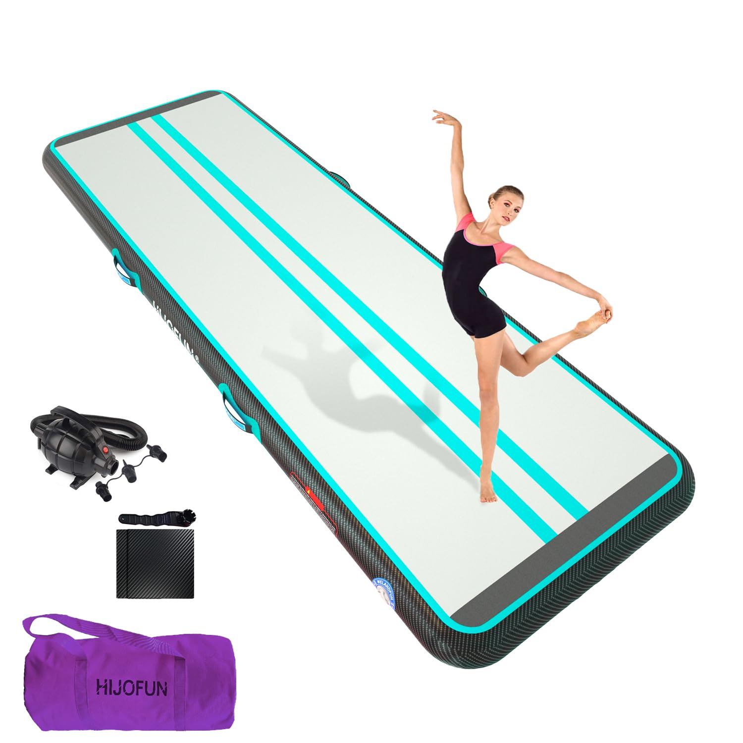 HIJOFUN Tappetino gonfiabile per ginnastica, 3/4/5/6/7/8 metri, altezza 20 cm, lunghezza tappetino gonfiabile, yoga, taekwondo Air Floor Track