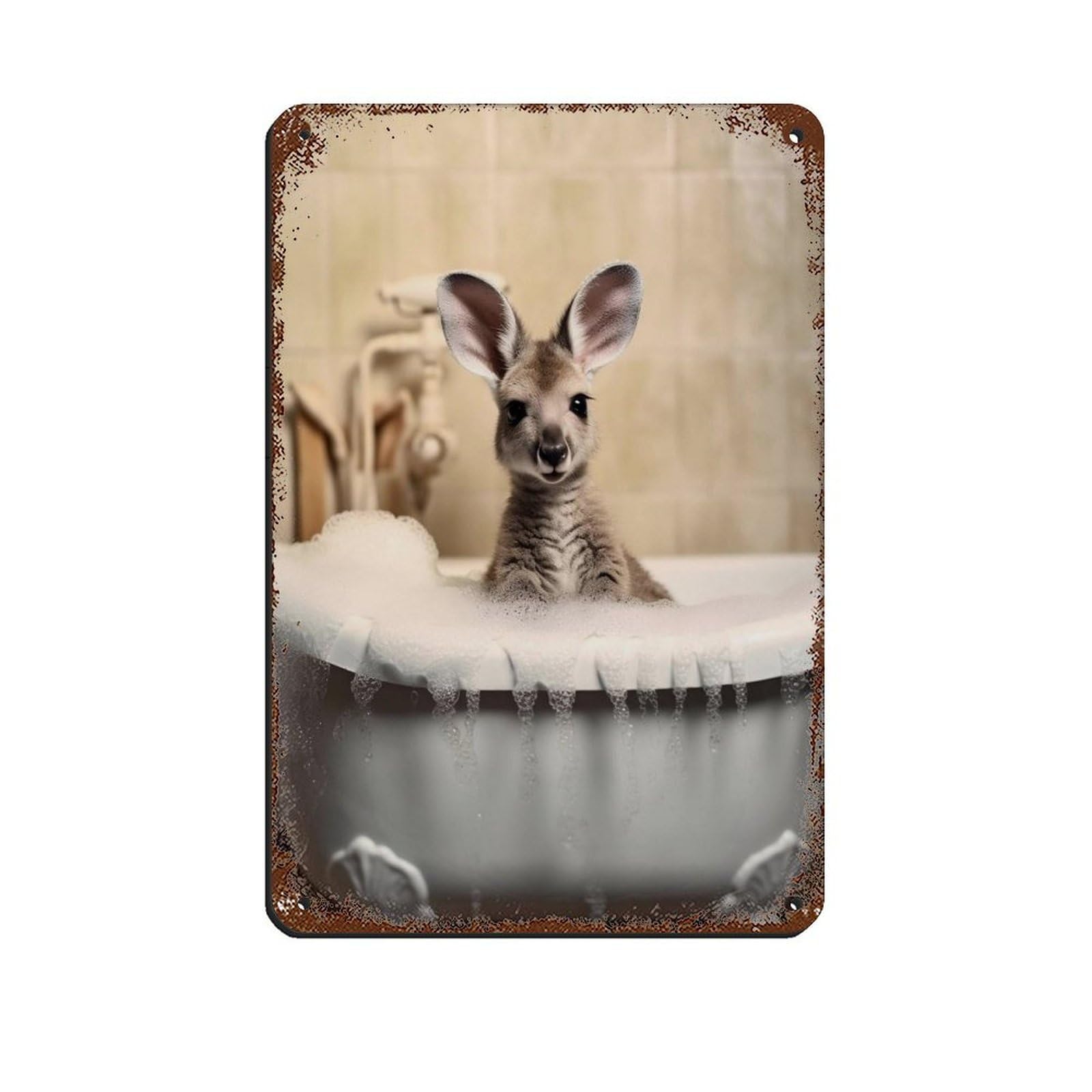 Adorable Kangaroos in Tub Tin Sign Vintage Metal Pub Club Cafe Bar Home Wall Art Decoration Poster Retro 8x12inch(20x30cm)