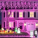JMEXSUSS 400 LED Pink Christmas Icicle Lights, Connectable Pink Christmas Lights Indoor Outdoor with Remote, Icicle String Light for Room Fireplace Garden Eave Decorations