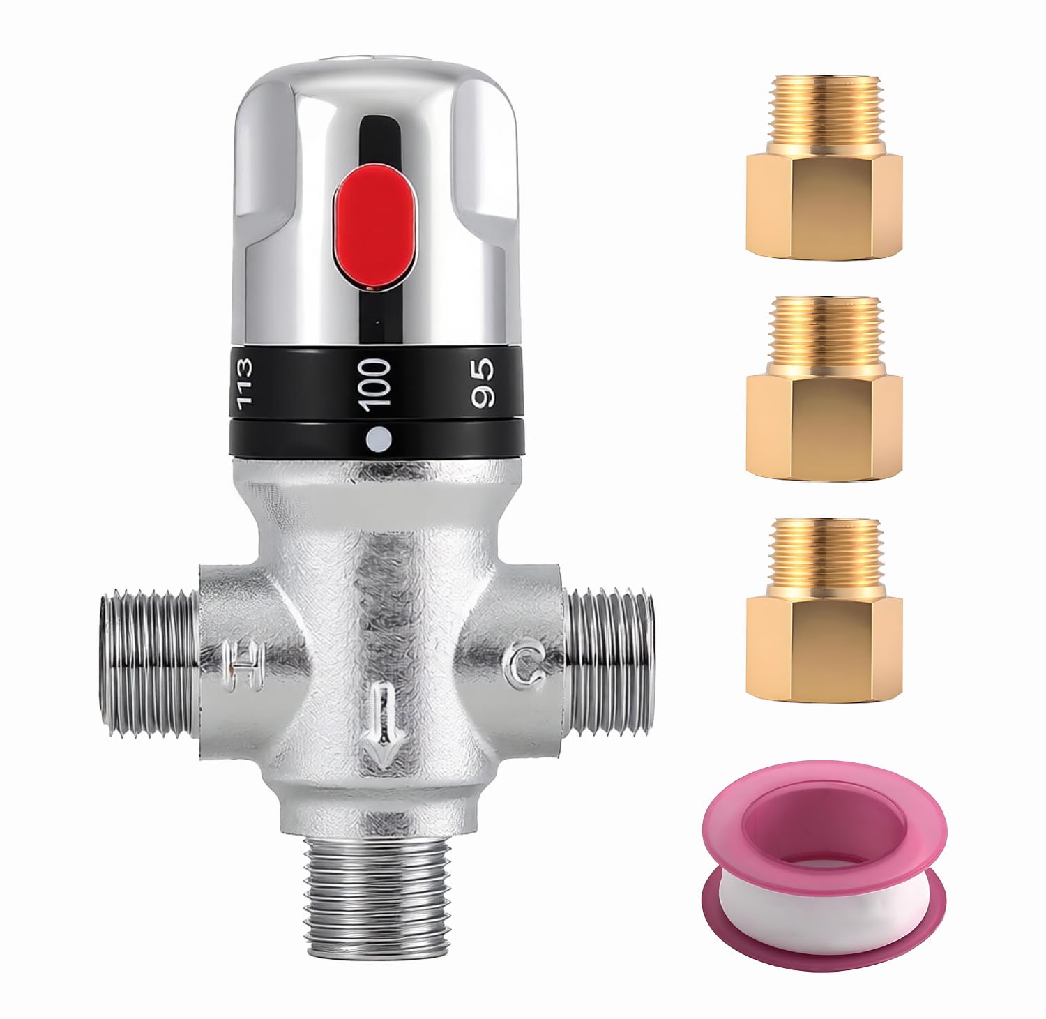 Tremax - Valvola termostatica per sistema doccia, controllo della temperatura dell'acqua, 1/2 NPT, scala Fahrenheit, in ottone massiccio