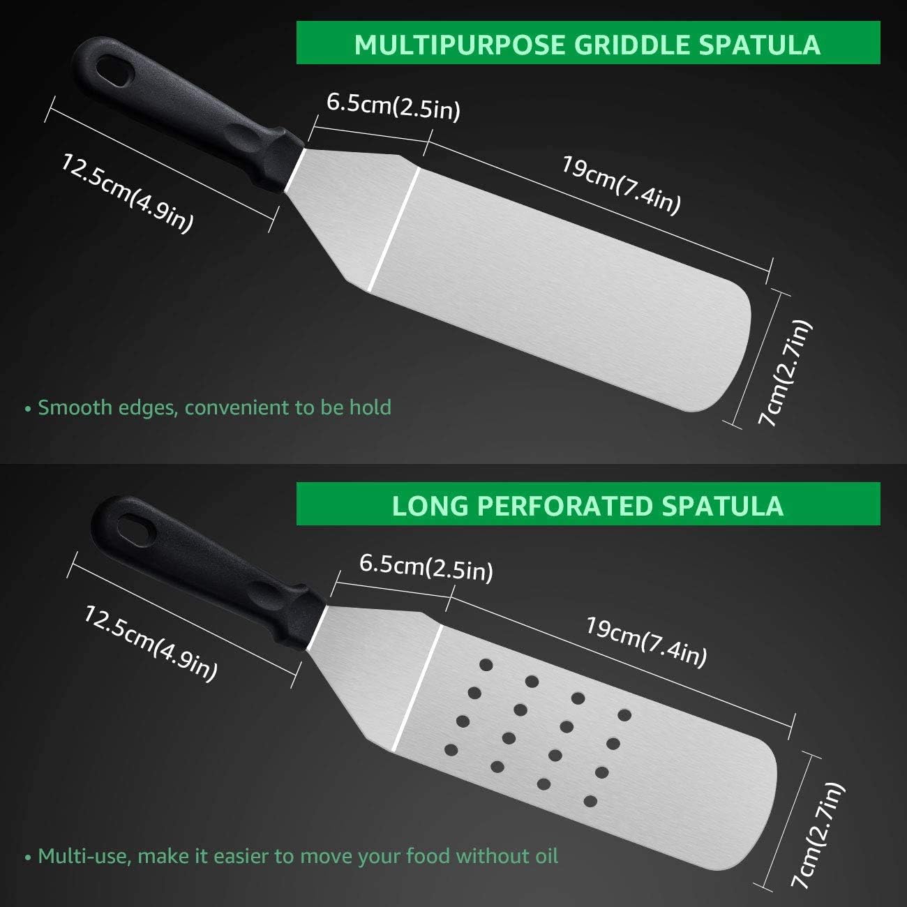 UPTO Griddle Accessories Tool Kit 6 Piece Professional Grill Spatula & Scraper Set Flipper Stainless Steel for BBQ Camping Cooking