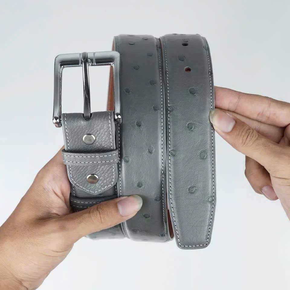 Genuine Ostrich full quill leather belts buckcle for men, real Ostrich Leg Full-Grain Skin Leather Belt buckle mens wide 1.5"4