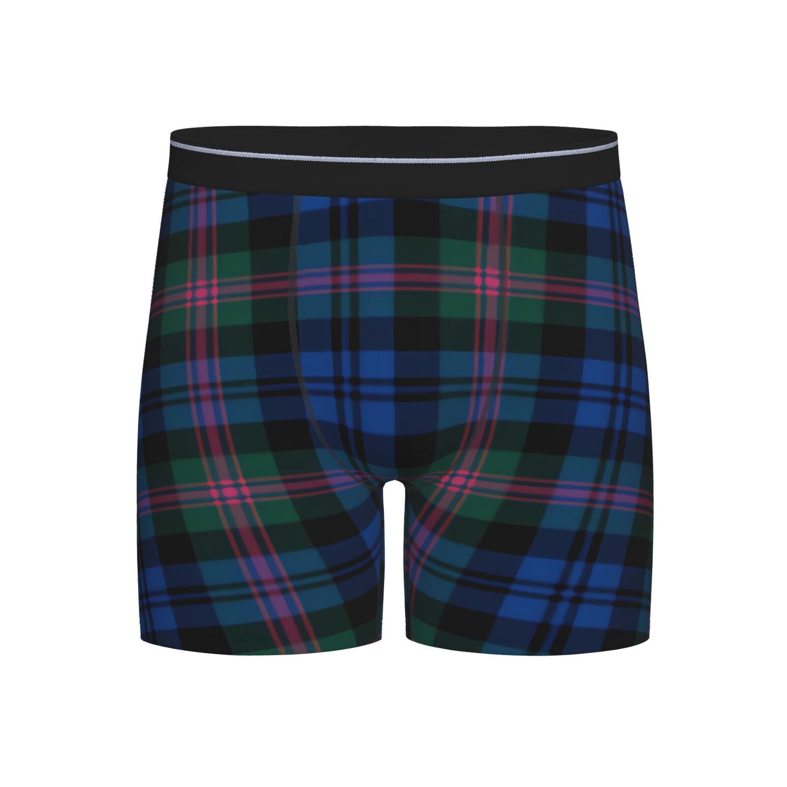 Aseelo Men's Blue And Green Scottish Tartan Boxer Shorts Long Leg Boxer Briefs Comfortable Stretch Underwear Trunks 2XL