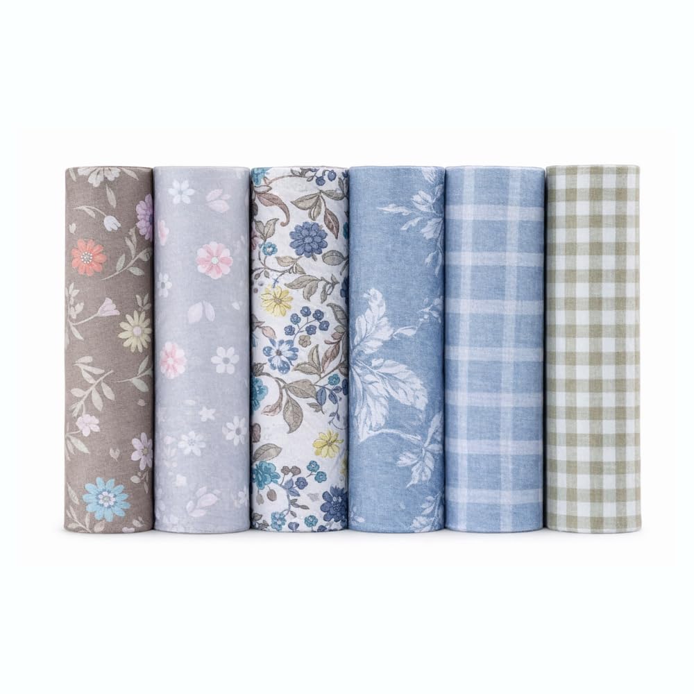 CraftsFabrics 6pcs/Lot 40cm x 50cm Floral Fat Quarters Twill Printed 100% Cotton Precut Fabric Bundle Material Quilting, Scrapbooking, Patchwork