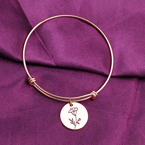 Image of Detailed Personalized Birth Flower Bracelet Birth Month Mom Bracelet Birthday Gift for Her (Sep.-morning glory RG bracelet)