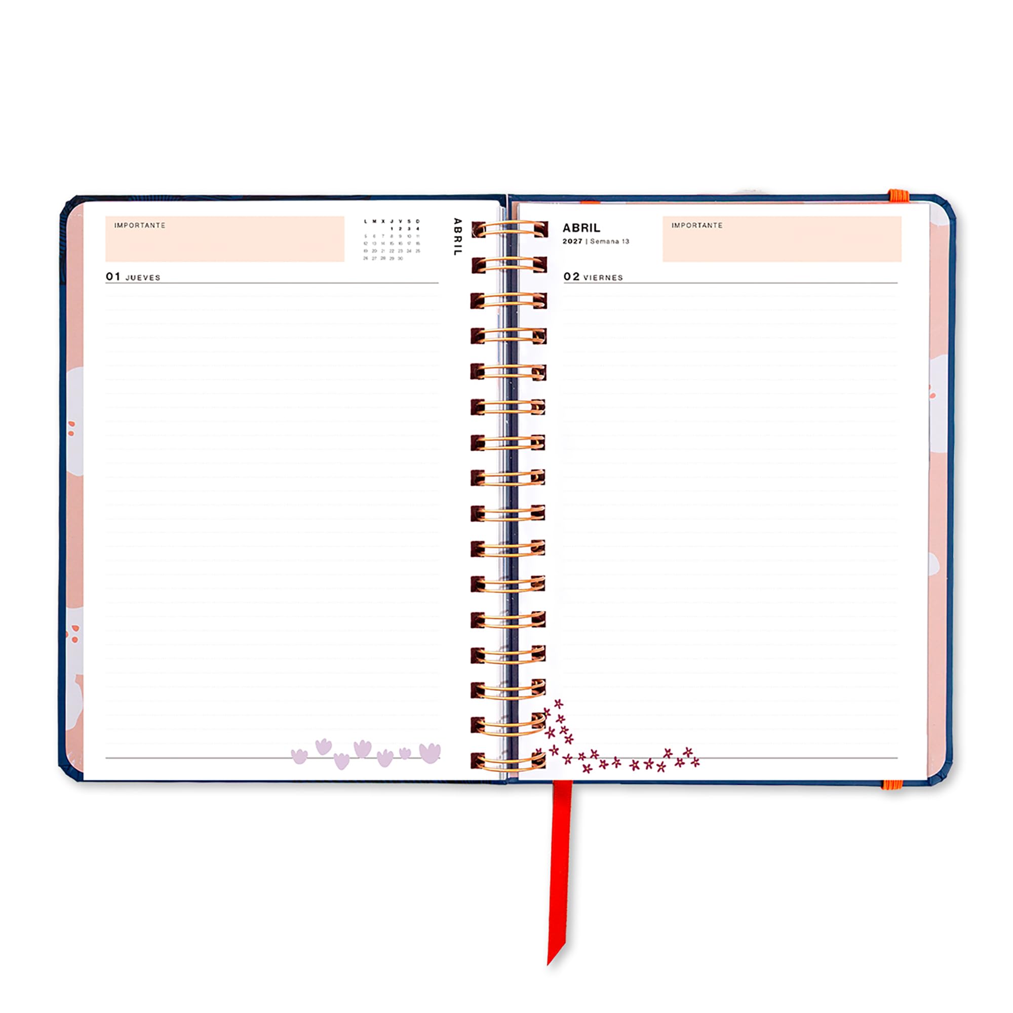 UO Agenda Escolar Kyoto Día Página: Empieza en septiembre de 2026 y Acaba en Agosto de 2027, Tapa Dura, con 134 Stickers, Goma elástica, Marcador de Regla y Cinta de Registro, Azul