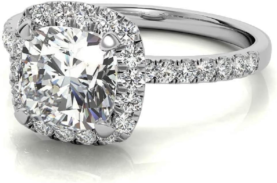 1CT-3CT Cushion Cut Bridal Ring Halo Moissanite Engagement Ring for Women Promise Gifts for Her 925 Silver/10K/14K/18K Gold