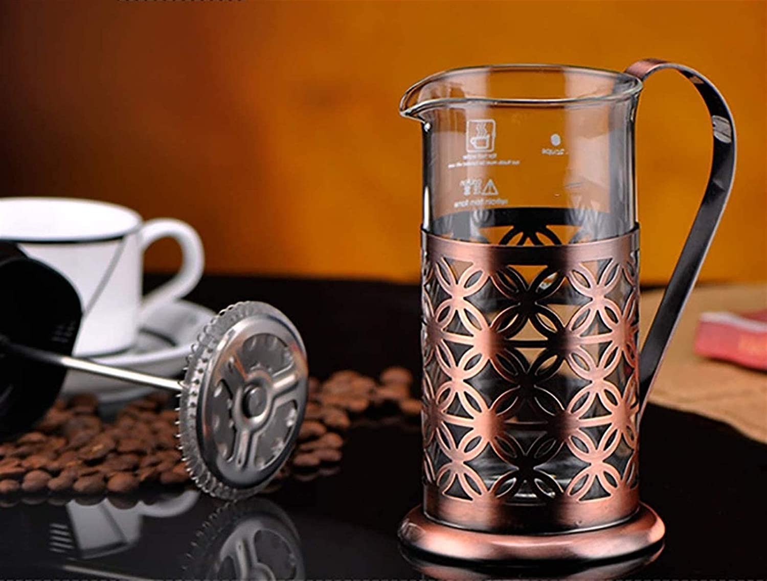 Juego de cafetera de Prensa Francesa de Viaje con Tapa Extra, molinillos de café Retro, cafetera de té de Hojas Sueltas Resistente al Calor con Mango cómodo