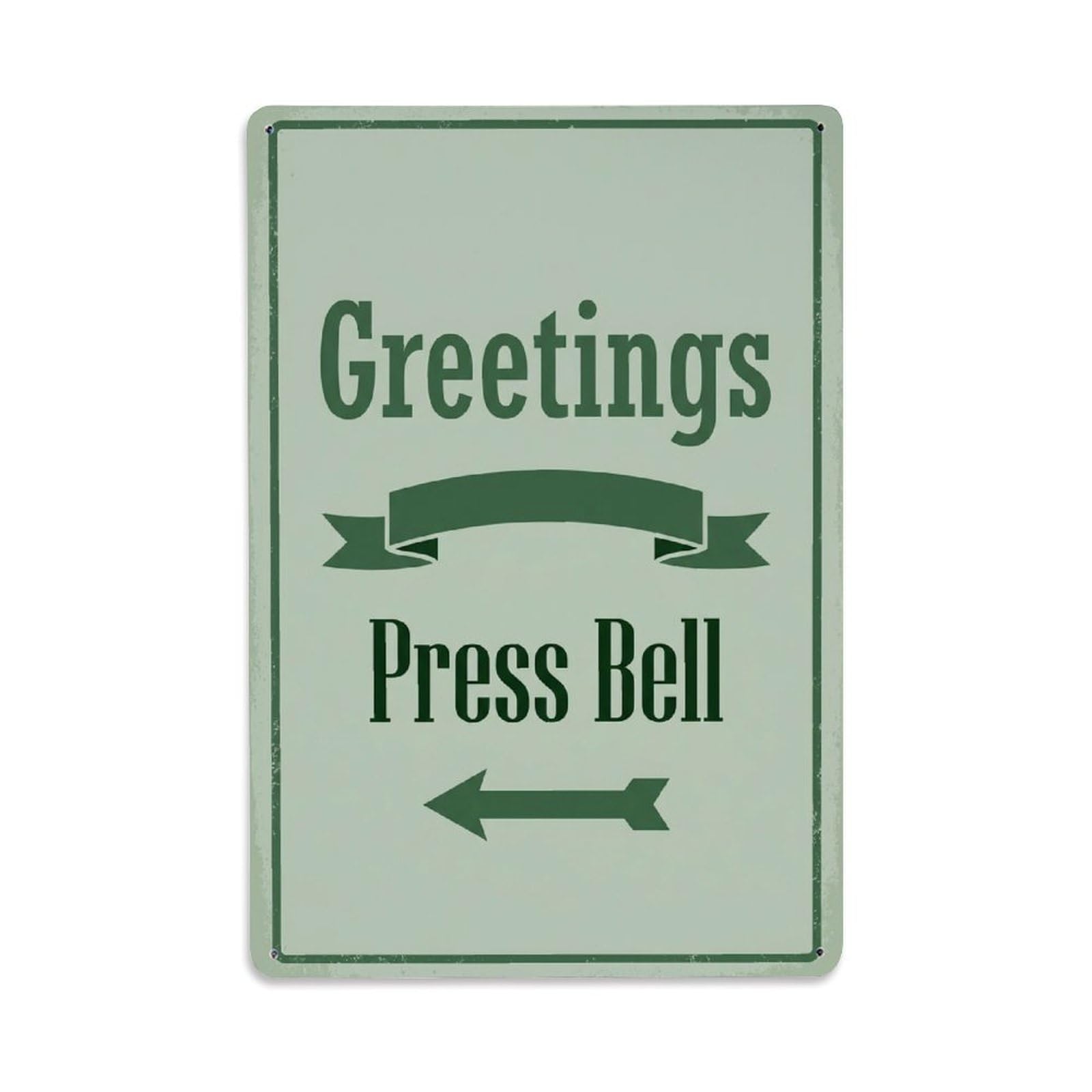 Vintage Greetings Press Bell Arrow Ribbon Metal Tin Sign