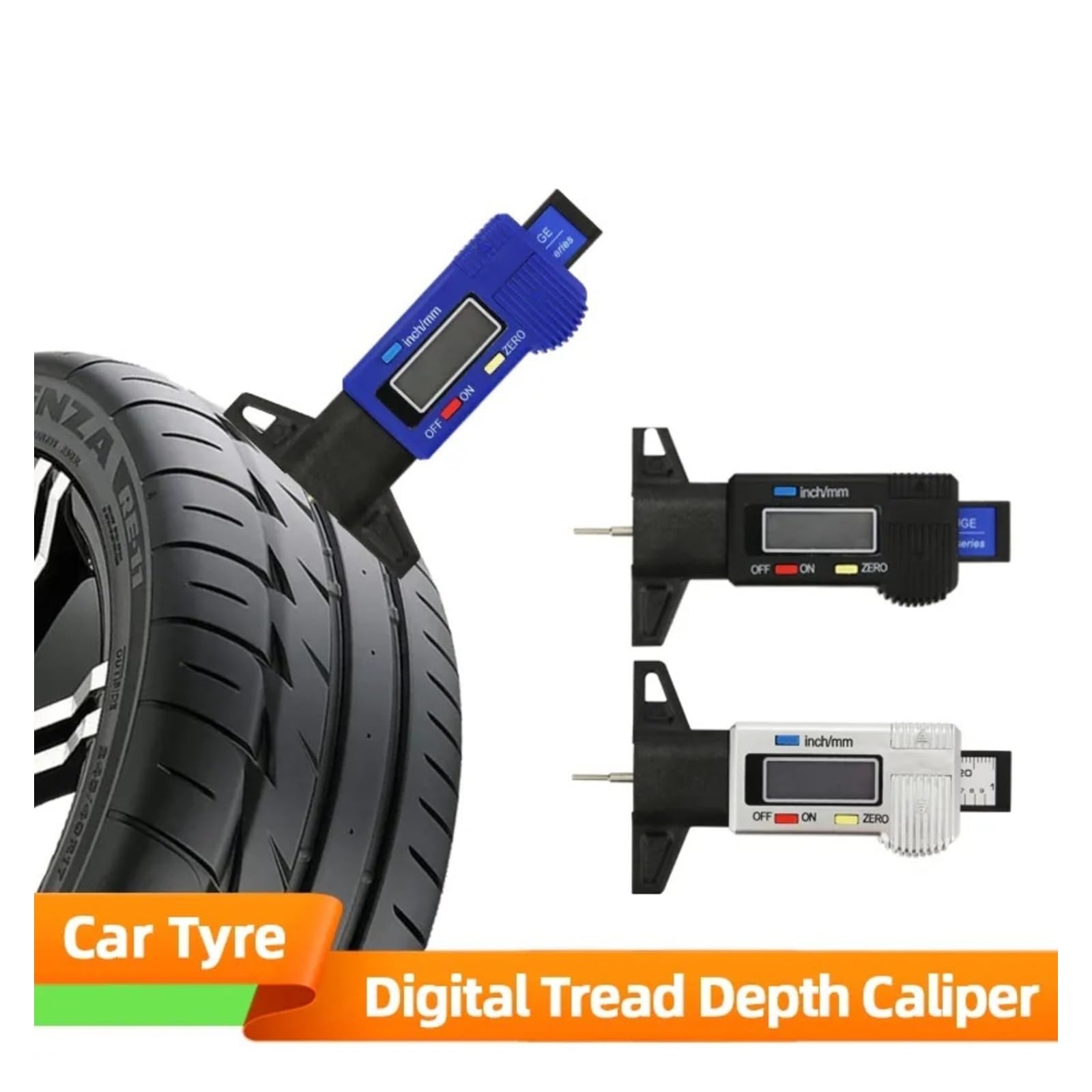 Digitaler Reifenprofiltiefenmesser 5PCS Digitale Profiltiefe Gauge Für Auto Reifen Reifen Meter Dicke Messgeräte Automobil Tragen Erkennung Mess Werkzeuge Sattel für Autos, LKWs(Depth Meter Black)