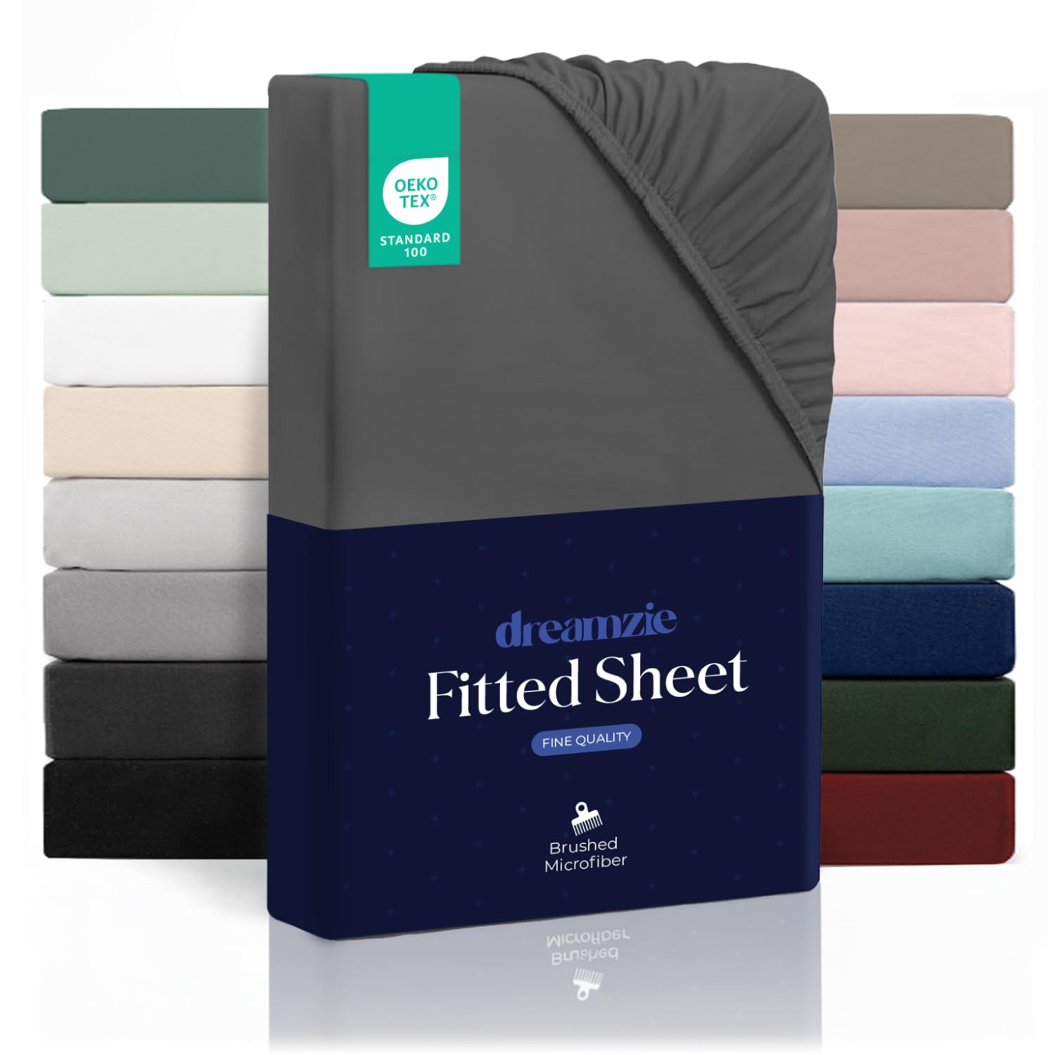 Dreamzie - Fitted Sheet 160 x 200 cm | Soft Microfibre - For Thick Mattresses - Oeko-Tex | Comfort, Breathability, Easy Care - Dark Grey