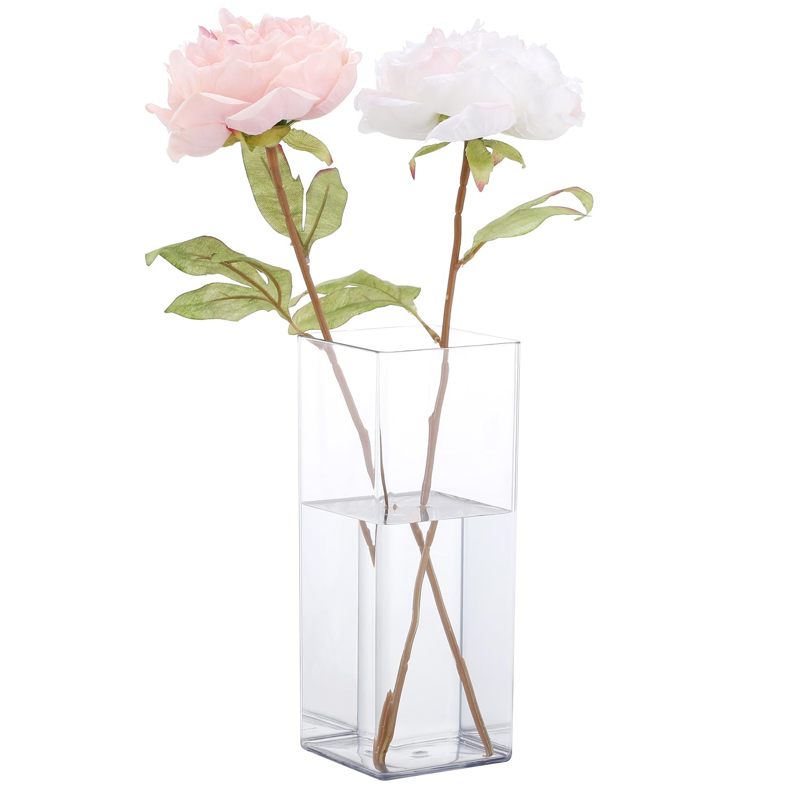 Segus Jarrones Decorativos Centro de Mesa, 10 X 25cm Florero Acrílico Transparente, Jarrón Cuadrado para Arreglos Florales, Centros de Mesa