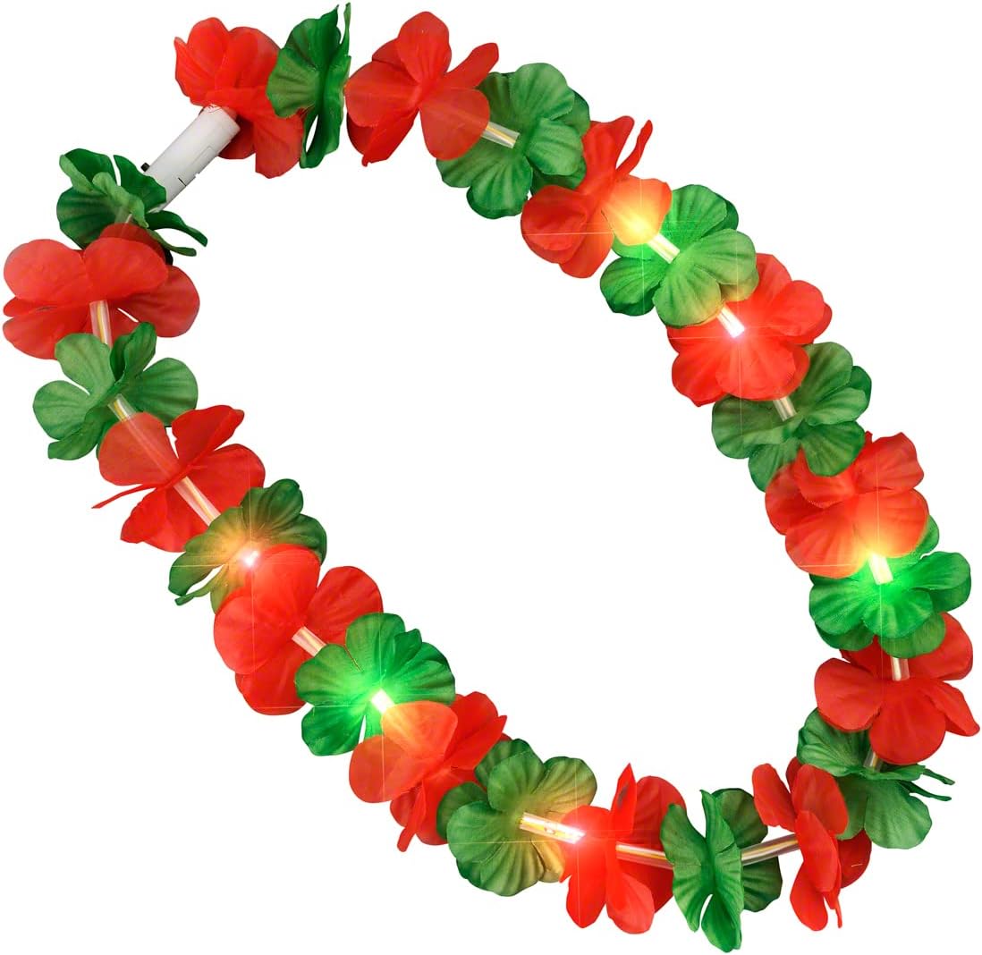 Set of 12 Christmas LED Flower Hawaiian Lei Light Up Necklaces