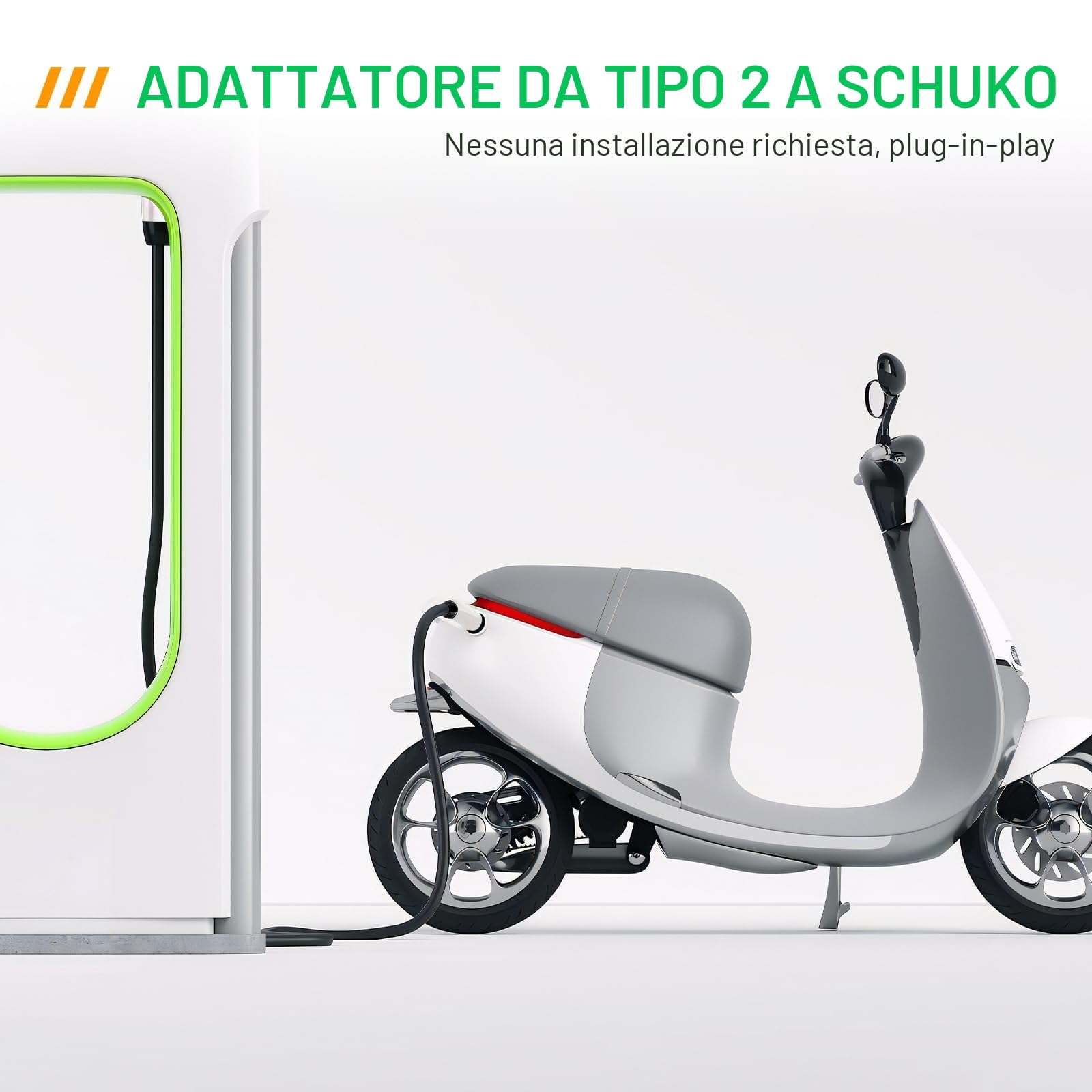 AOHEWEI Adattatore per caricabatterie da tipo 2 a Schuko per auto elettrica, presa laterale di ricarica veicoli elettrici IEC 62196 tipo 2 a stazioni di ricarica per veicoli con presa Schuko 16A 3,5KW