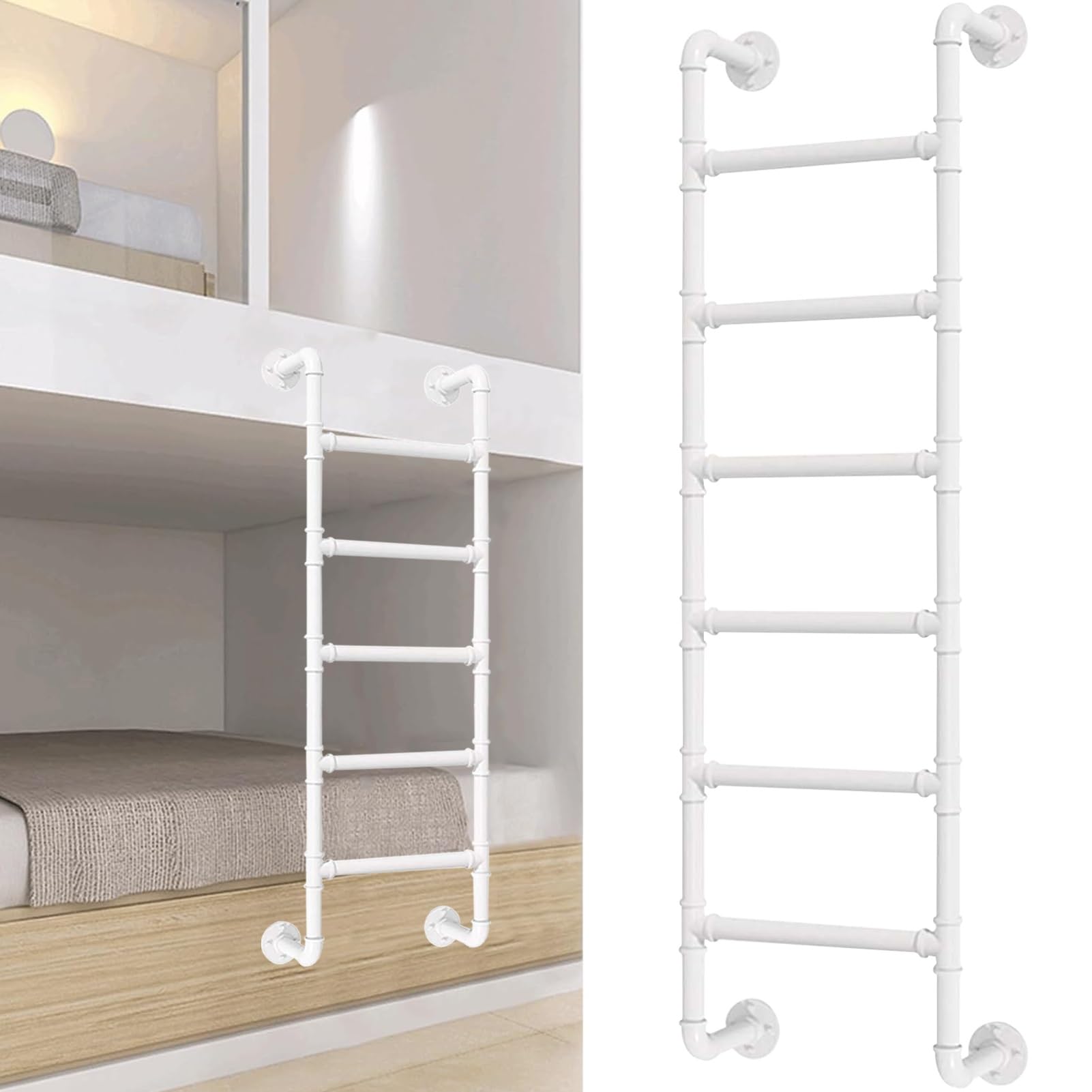 WXPGFEQ 5Step WallMounted Bunk Bed Ladder for RV & LoftWhite Wrought Iron Safety Climb StepEmergency Egress Fire Escape Ladder (50in/128cm)