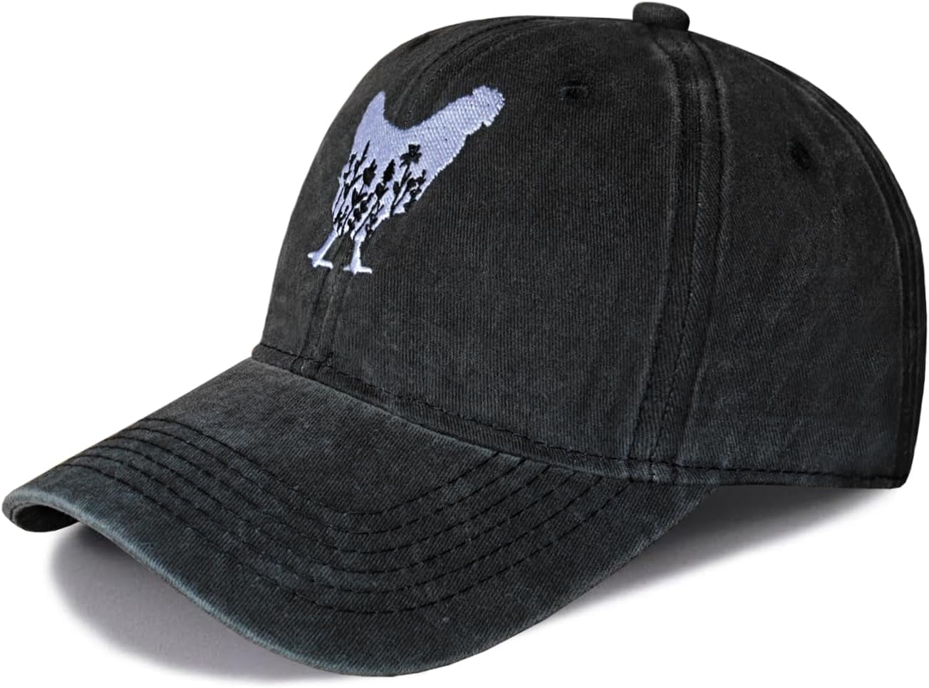 Women's Floral Chicken Hat Vintage Distressed Embroidered Adjustable Washed Dad Baseball Cap - Image 2