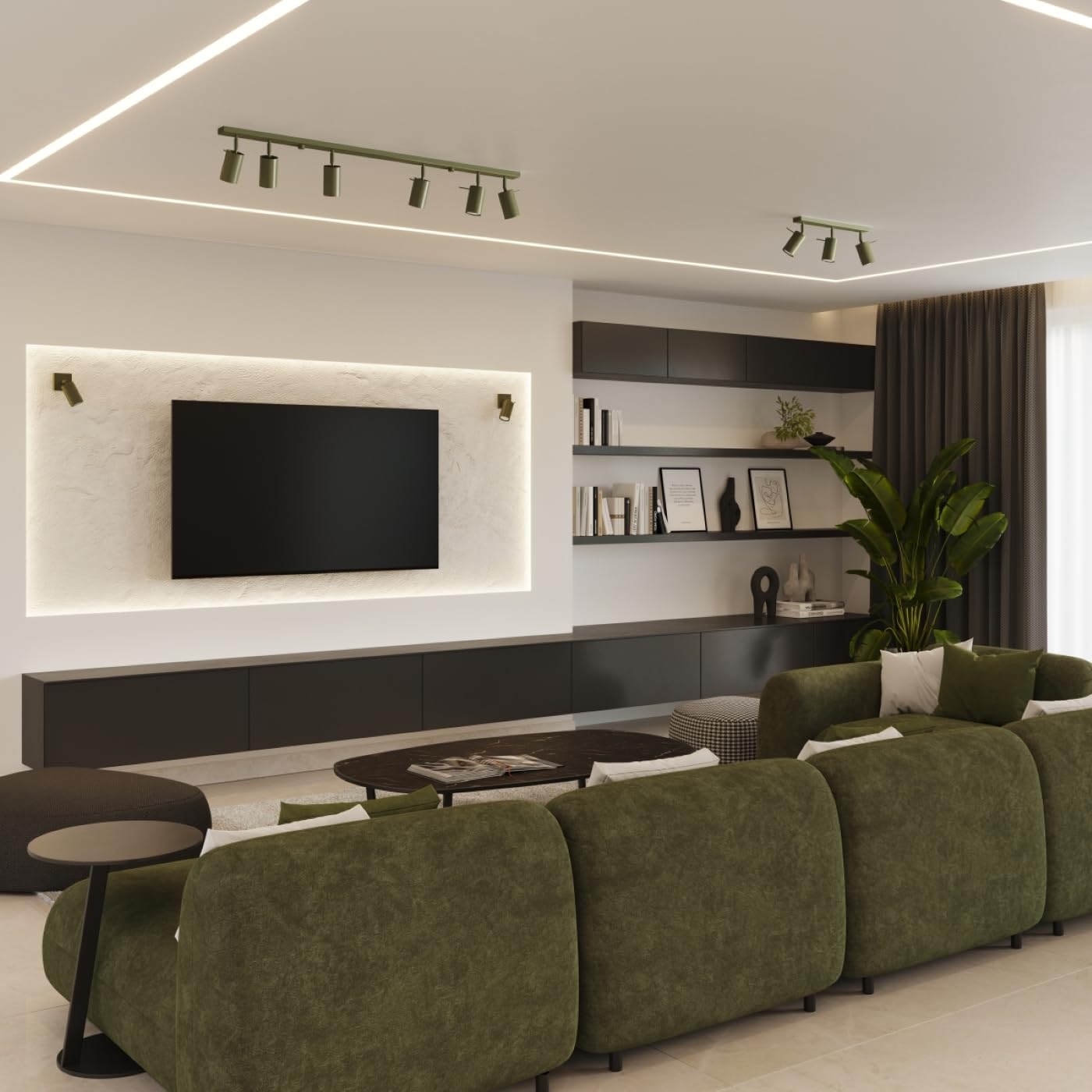 SOLLUX lighting Lampada da soffitto plafoniera faretto da soffitto acciaio 6 fiamme lampada LED lampadina 4000K verde oliva Briix