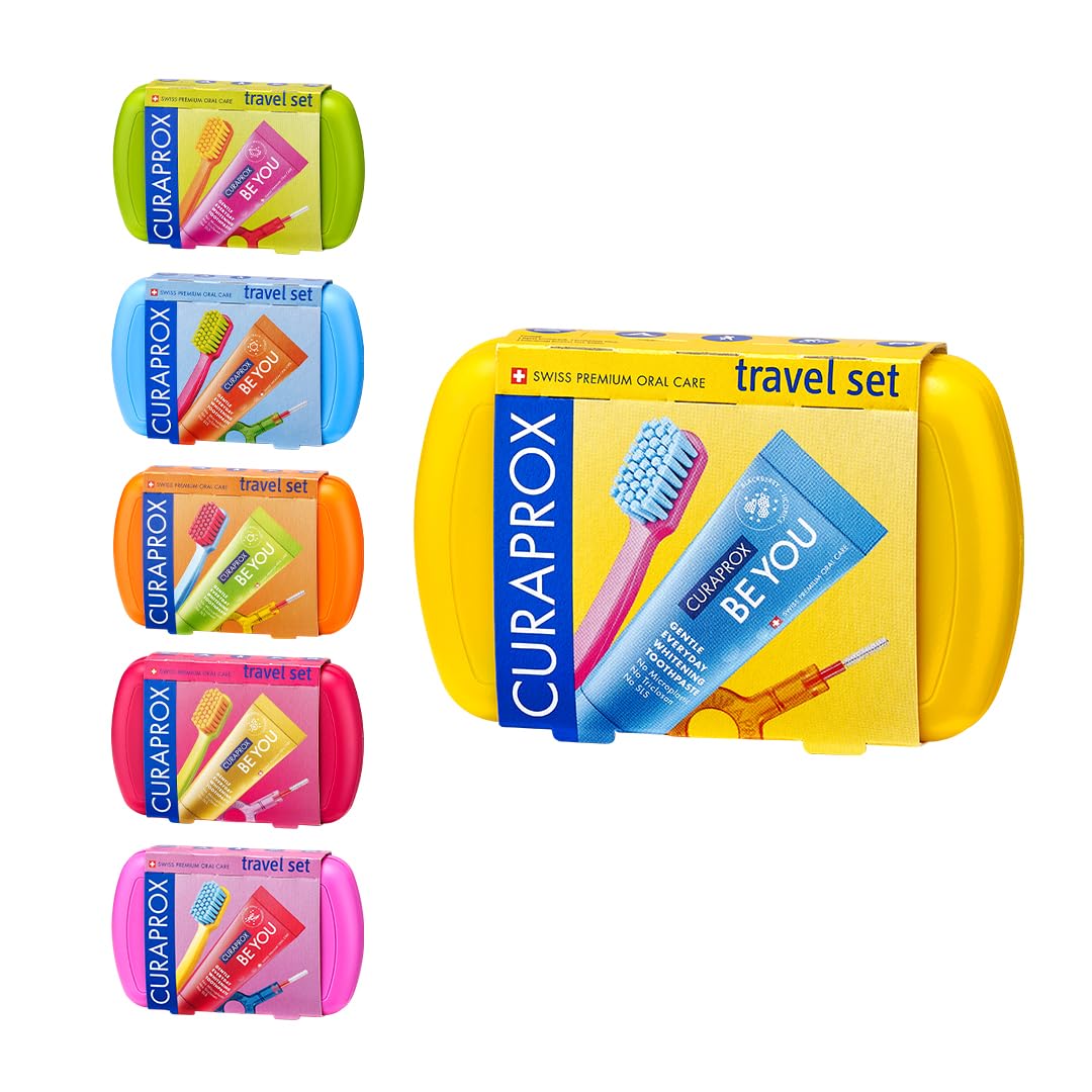 Curaprox Travel Set RandomI Includes CS 5460 Travel Toothbrush, 10ml Be You Toothpaste, CPS Prime 07 & 09 Interdental Brushes I Compact Oral Care Kit for On-the-Go