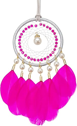 Miniatura 8 de Mini atrapasueños  Pluma de ganso con perla de lujo, cuero natural, pequeño atrapasueños hecho a mano para dormitorio, atrapasueños para niñas,