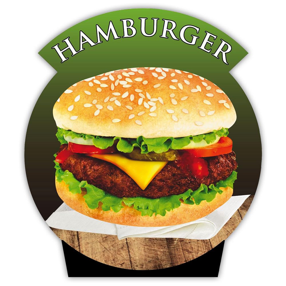 Blocco clienti double face, 192 x 74 cm, con lavagna HDF, struttura in legno marrone, 16 motivi per gelateria, caffetteria, pizzeria, ristorante e gastronomia (12° hamburger)