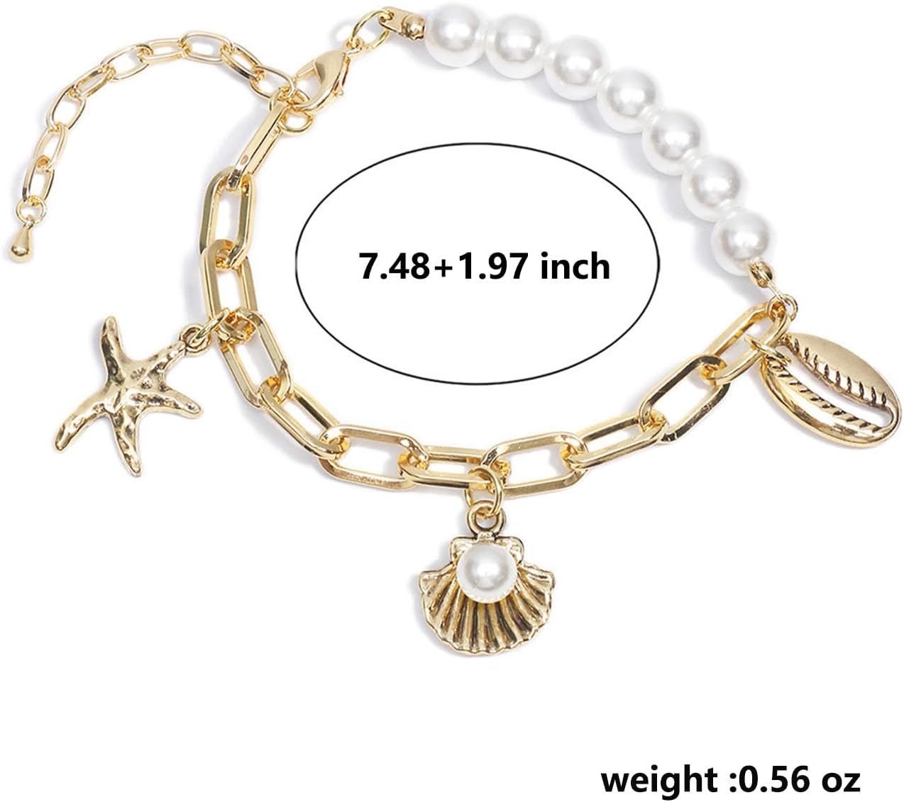Gold Seashell Pearl Bracelets for Women Boho Starfish SeaShell Bracelet Cowrie Starfish Pearl Charm Bracelets Hawaiian Summer Beach Bracelets Jewelry - Image 5