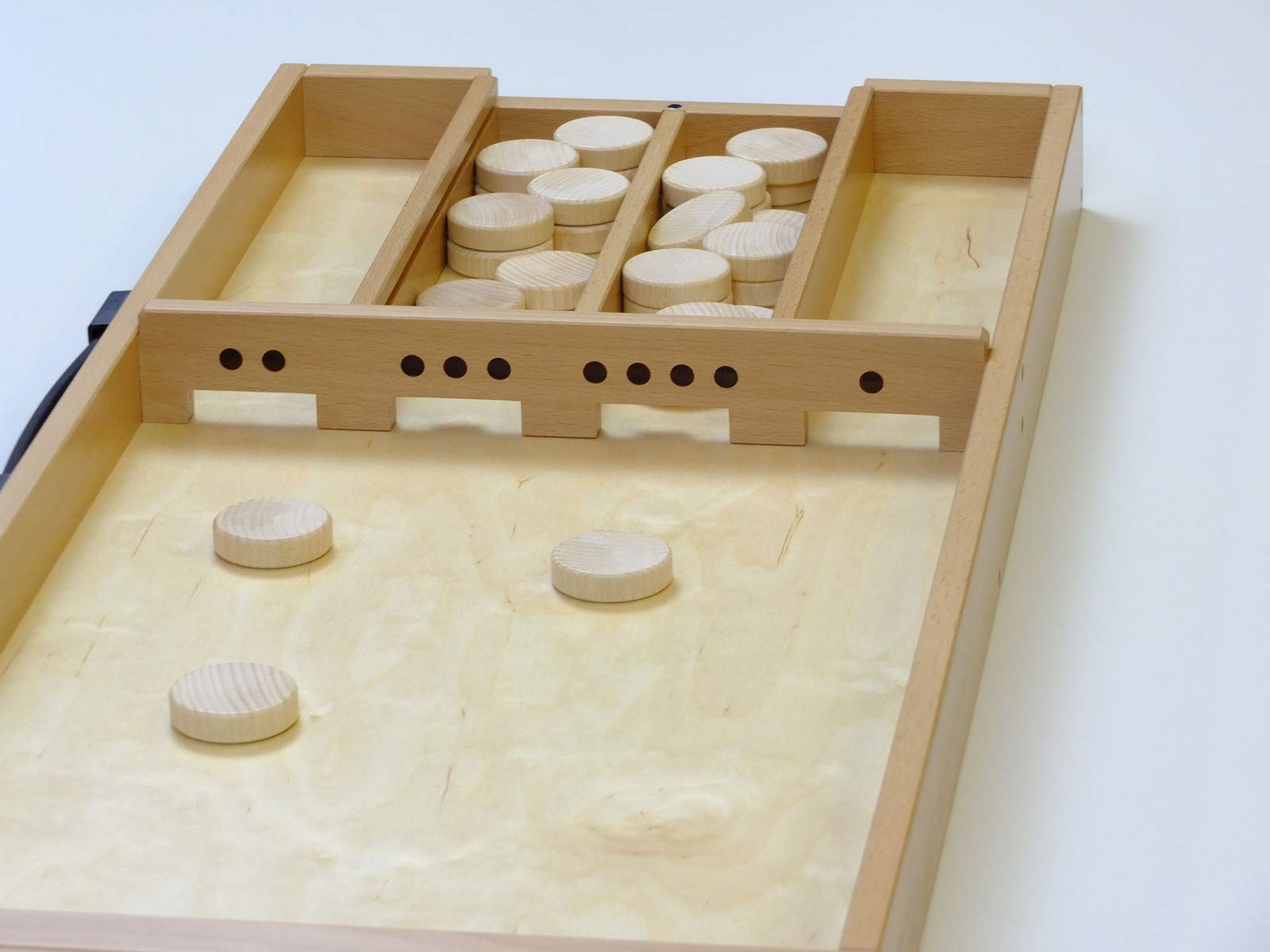 Shuffelboard faltbar/Sjoelbak opvouwbaar/Dutch Shuffleboard Foldable/Mit Offiziellen Wettkampfmaßen und mit 30 hohlgeschliffenen Spielsteinen/Made in Germany