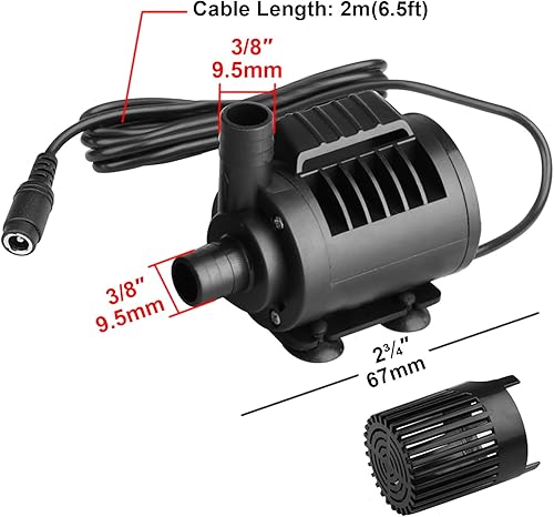 Miniatura 5 de Bomba de agua transparente sumergible de DC 12V, bomba de fuente de acuario sin escobillas, flujo de agua ajustable 450LH