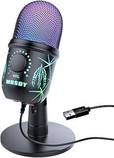 MRSDY USB Microphone, Plug and Play Gaming Mic for PC, Mac, PS4/5, Podcast Microphone with RGB, Mute, Monitor, Noise Reduction, Volume Gain, Great for Recording, Streaming