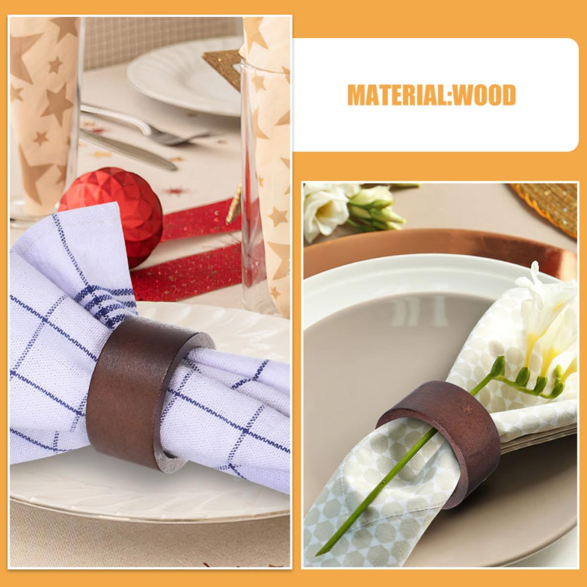 PRETYZOOM 12 Pièces Lot de Ronds de Serviette en Bois Rustiques et Élégants, Réutilisables pour Mariage ou Usage Domestique, Décoration Simple Qui Embellit L'ambiance Table