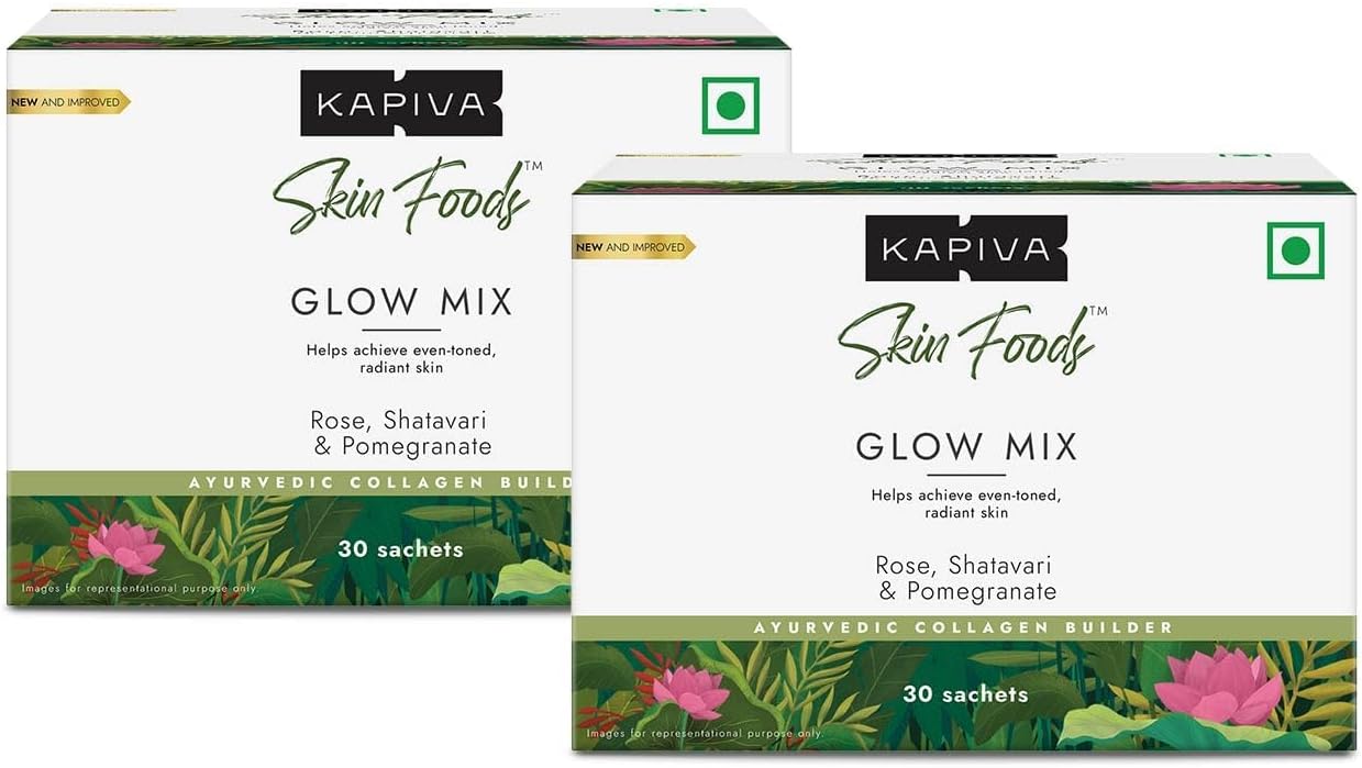 Kapiva Skin Foods Glow Mix (60 Sachets) | Buy one Get one Free | Ayurvedic Skin Supplement, Collagen Powder | Skincare for Glowing & Healthy Skin - Super Saver Pack of 2