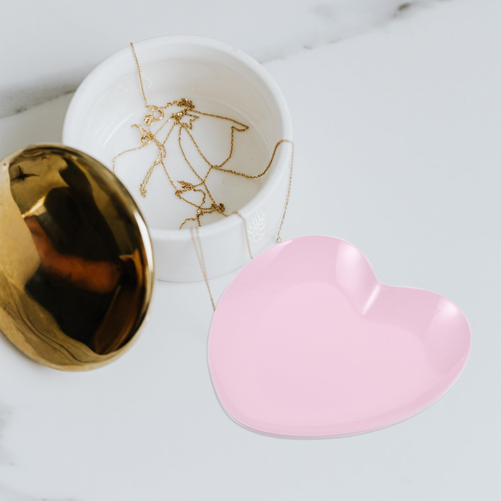 Portagioie A Forma Di Cuore Rosa In Acciaio Inox | Vassoio Portaanelli E Gioielli | Elegante E Pratico - 2