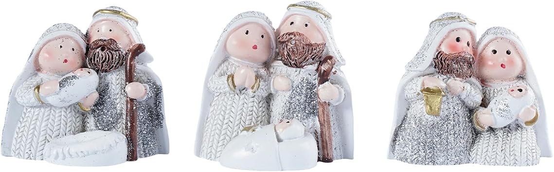 3-Piece Mini Nativity Set Holy Family Statue Catholic Resin Baby Jesus Figurine for Christmas Decorations Cute Nativity Scene Indoor Holiday Decorations for Tabletop Shelf, White
