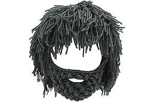Funny Winter Knit Beard Hat Creative Barbarian Wig Beanie Hat with Beard...