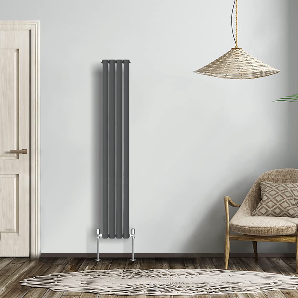 NRG Modern Radiator Anthracite 1600x236mm Single Oval Panel Heater Interior Designer Vertical Bathroom Radiators
