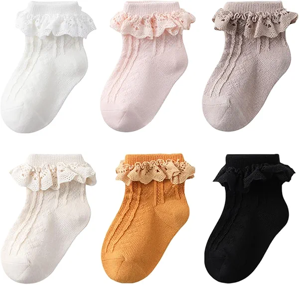 Adeimoo Newborn Baby Girls Socks Lace Ruffle Frilly Ankle Dress Sock for Infants Toddler