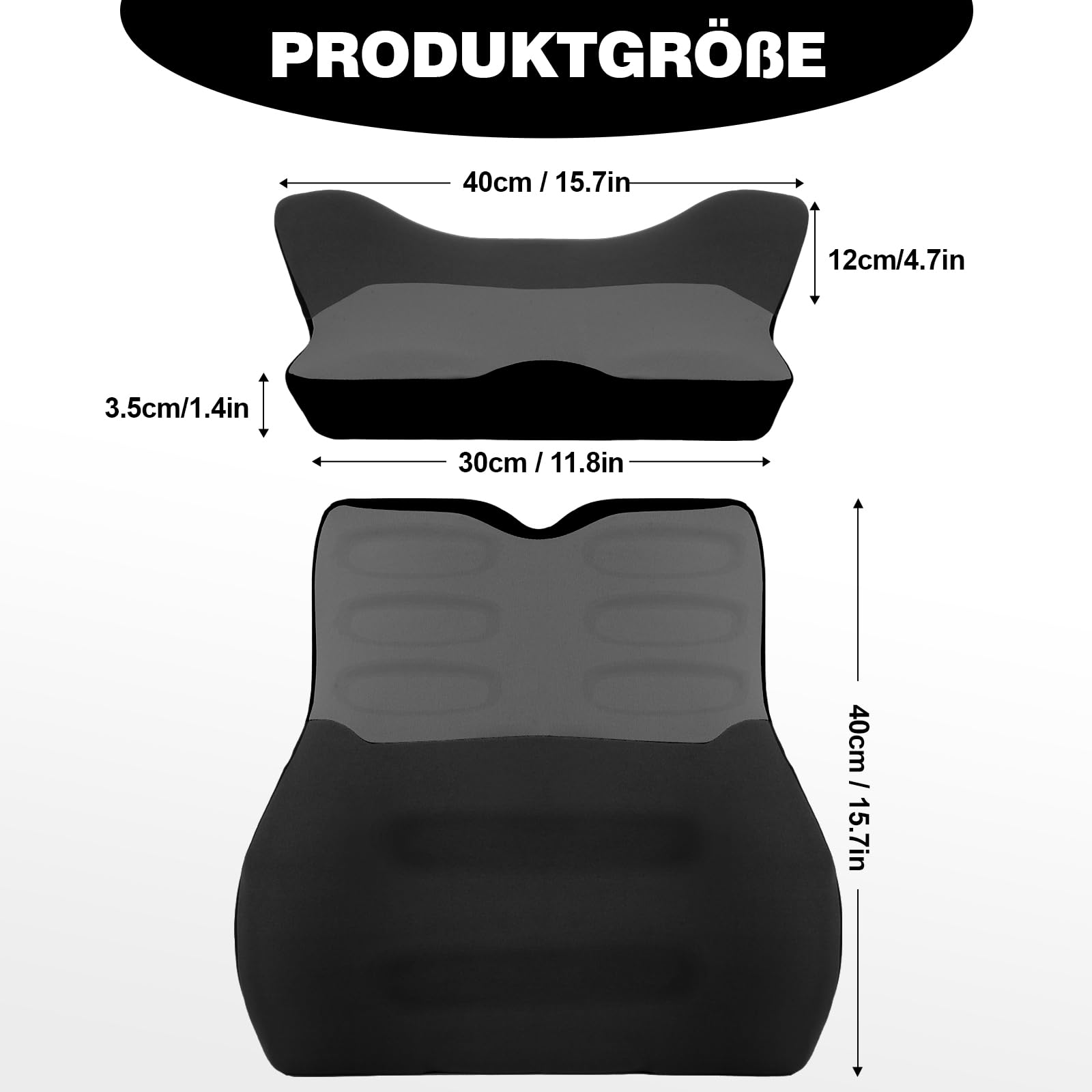 Lendenwirbelkissen, Lendenkissen Auto, Lordosenstütze, Rückenkissen Memory Foam, Ergonomisches Rückenstützkissen fur Zuhause, Büro, Auto, Schwarz