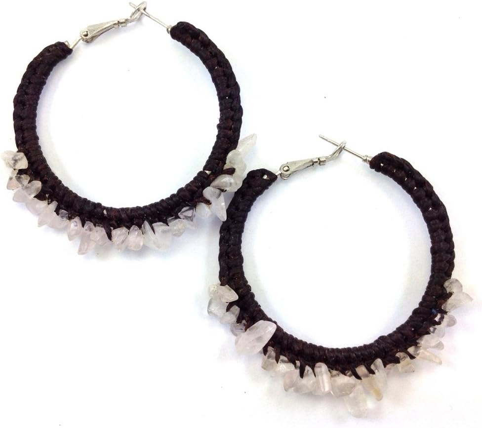 Rose Quartz with Braided Circle Earring Handmade Beaded Jewelry From Thailand