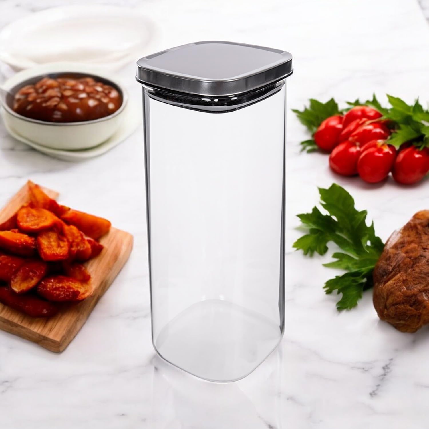 TWO TIGERS Pack 12 Botes Cocina de Borosilicato con Tapa de Acero. Botes de Cocina para Almacenar Pasta, Legumbres, Verduras. Tarros para Bar, Restaurantes, Cafeterías, Hostelería (1800ml)