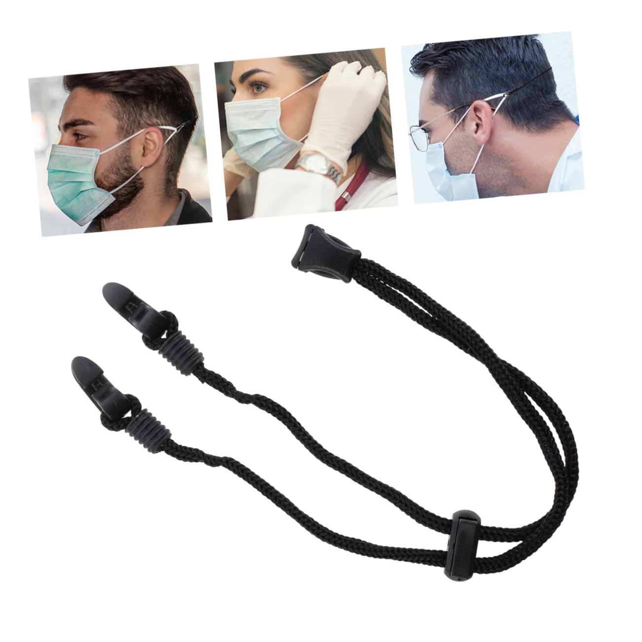 KOMBIUDA Long Length Mask Extend Strap 3pcs Mask Strap Adjuster ES Mask Elastic Black