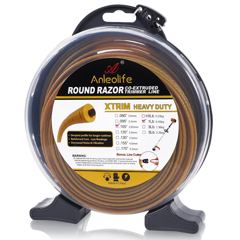 A ANLEOLIFE1-Pound Heavy Duty Round .105-Inch-by-226-ft Trimmer Line Donut,XTRIM Co-Extruded Razor Core Weed Eater String, Gold