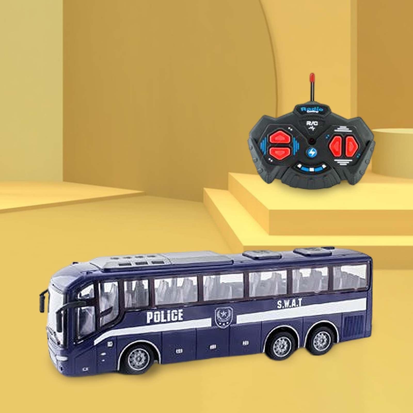 Autobús Escolar Coche de Juguete RC Modelo a Control Remoto con Luces y Ruedas Antideslizantes Trabajo Preciso y Mando Completo Adecuado para Niños, Azul