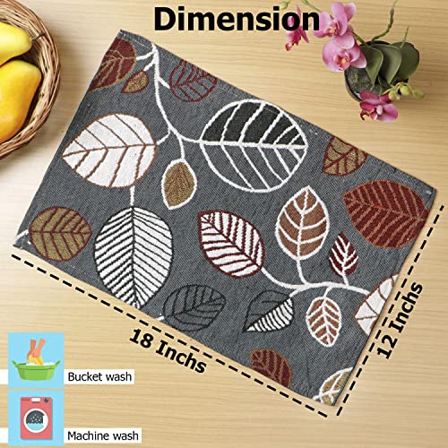 Image of HOKIPO Cotton Jacquard Dinner Table Placemats Set of 4 (12x18 Inches) (IN-530-D5*4) Grey Leaves